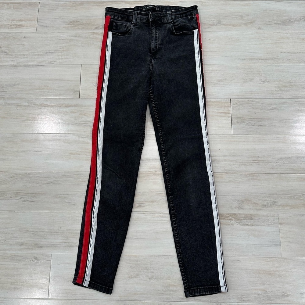 Zara Black Skinny Jeans with Tuxedo Stripes